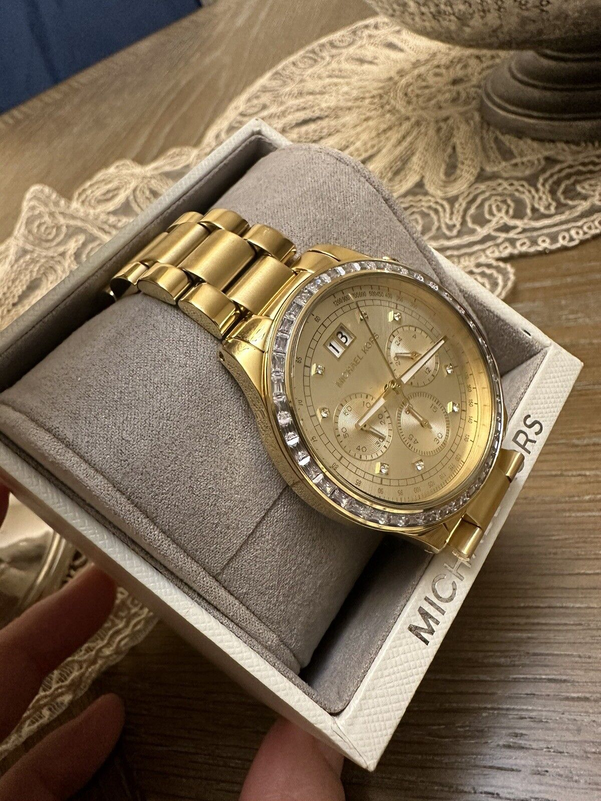  Shop Authentic Michael Kors Brinkley Diamonds Gold Dial Gold Steel Strap Watch for Women - MK6187 - Luxxuri