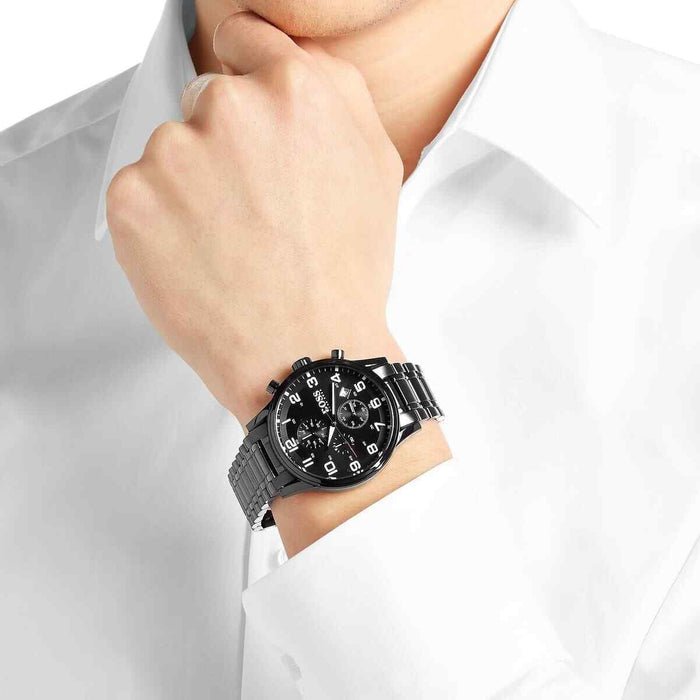  Shop Authentic Hugo Boss Chronograph Black Dial Black Steel Strap Watch for Men - 1513180 - Luxxuri