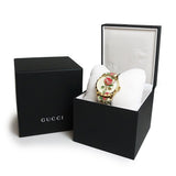  Shop Authentic Gucci G Timeless Floral Gold Dial White Leather Strap Watch For Women - YA1264084 - Luxxuri
