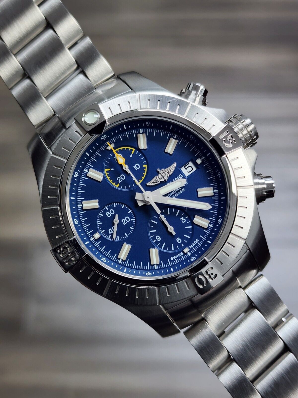  Shop Authentic Breitling Avenger Chronograph 45mm Blue Dial Silver Steel Strap Watch for Men - A13317101C1A1 - Luxxuri