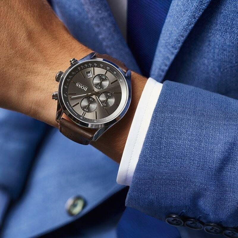  Shop Authentic Hugo Boss Grand Prix Grey Dial Brown Leather Strap Watch for Men -  1513476 - Luxxuri