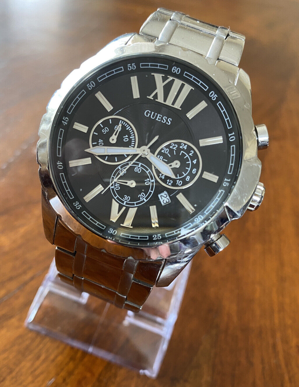  Shop Authentic Guess Chronograph Black Dial Silver Steel Strap Watch for Men - W0193G2 - Luxxuri