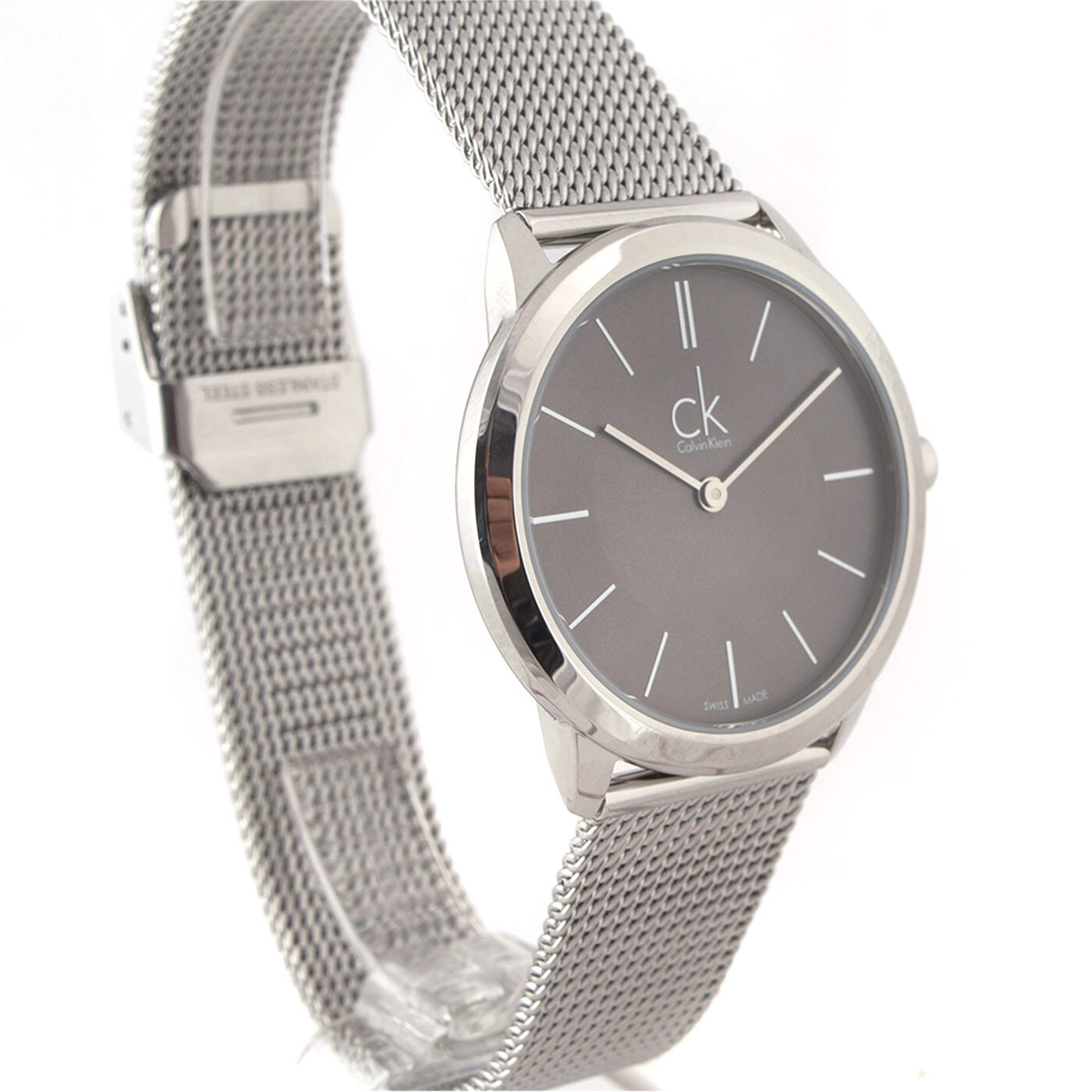  Shop Authentic Calvin Klein Minimal Grey Dial Silver Mesh Bracelet Watch for Men - K3M22124 - Luxxuri