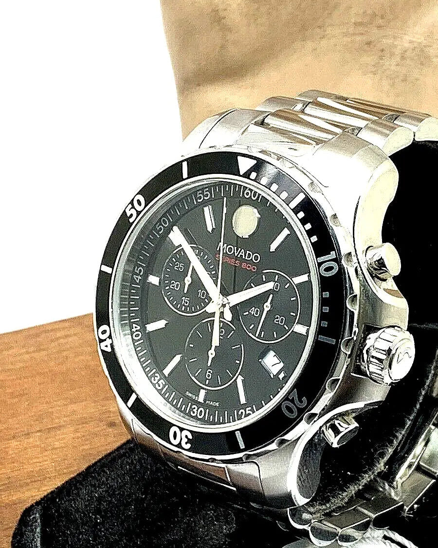  Shop Authentic Movado Series 800 Chronograph Black Dial Silver Steel Strap Watch For Men - 2600142 - Luxxuri