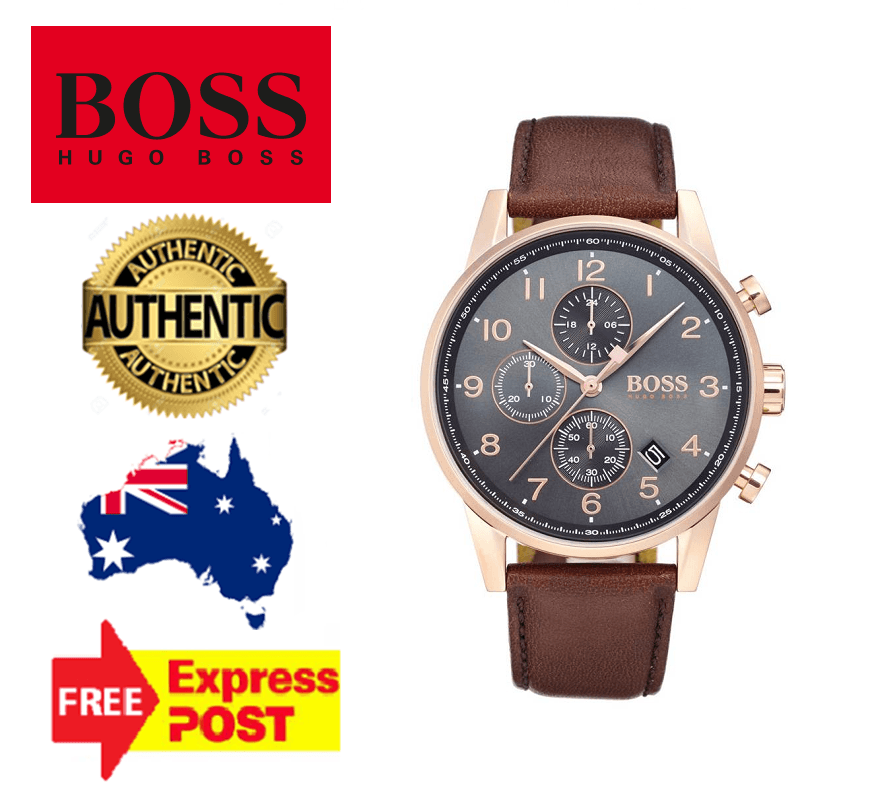  Shop Authentic Hugo Boss Navigator Grey Dial Brown Leather Strap Watch for Men - 1513496 - Luxxuri