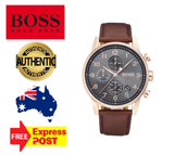  Shop Authentic Hugo Boss Navigator Grey Dial Brown Leather Strap Watch for Men - 1513496 - Luxxuri