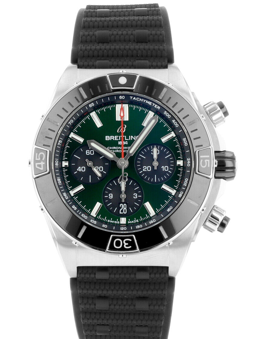  Shop Authentic Breitling Super Chronomat B01 44 Green Dial Black Rubber Strap Watch for Men - AB0136251L1S1 - Luxxuri