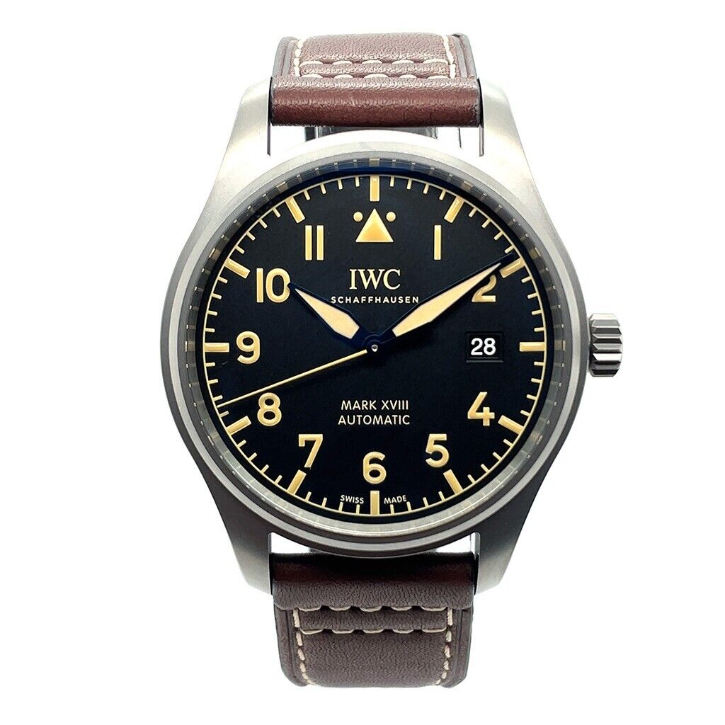  Shop Authentic IWC Pilot's Watch Mark XVIII 40mm Black Dial Brown Leather Strap Watch for Men - IW327006 - Luxxuri