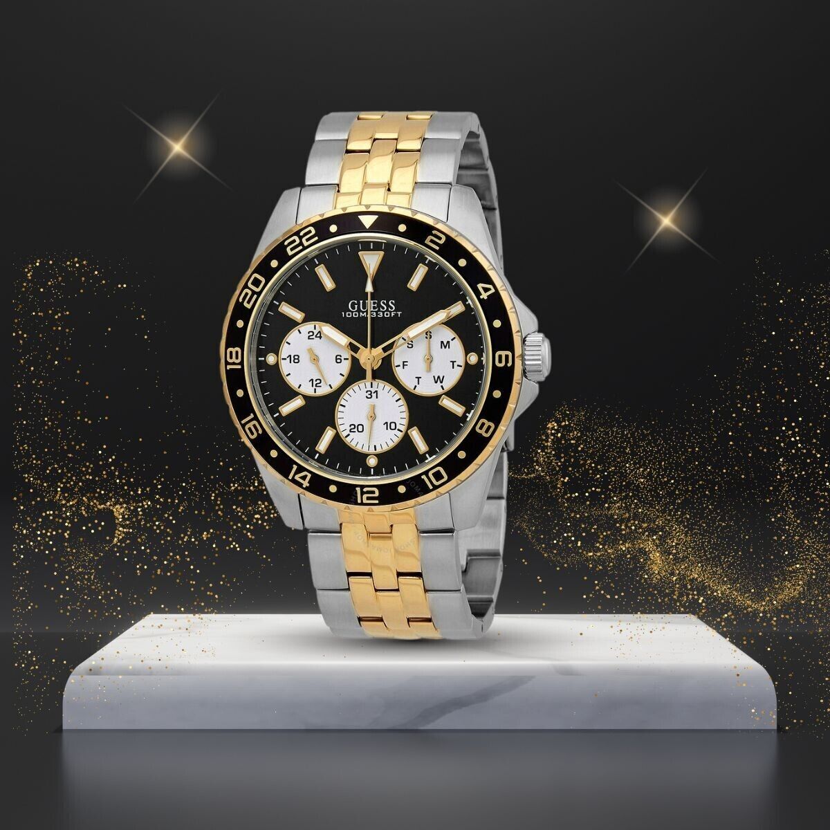  Shop Authentic Guess Odyssey Black Dial Two Tone Steel Strap Watch For Men - W1107G6 - Luxxuri