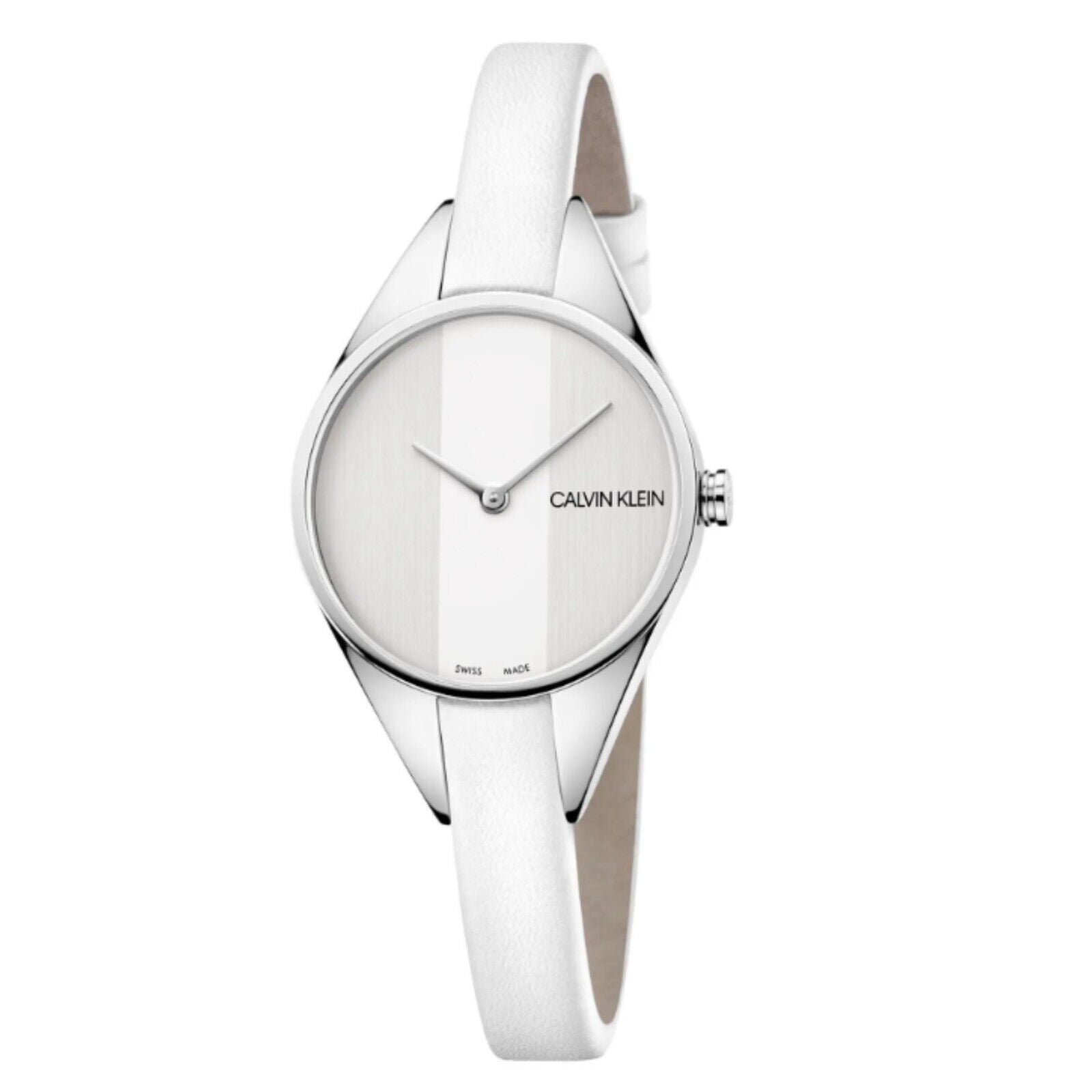  Shop Authentic Calvin Klein Rebel White Dial White Leather Strap Watch for Women - K8P231L6 - Luxxuri