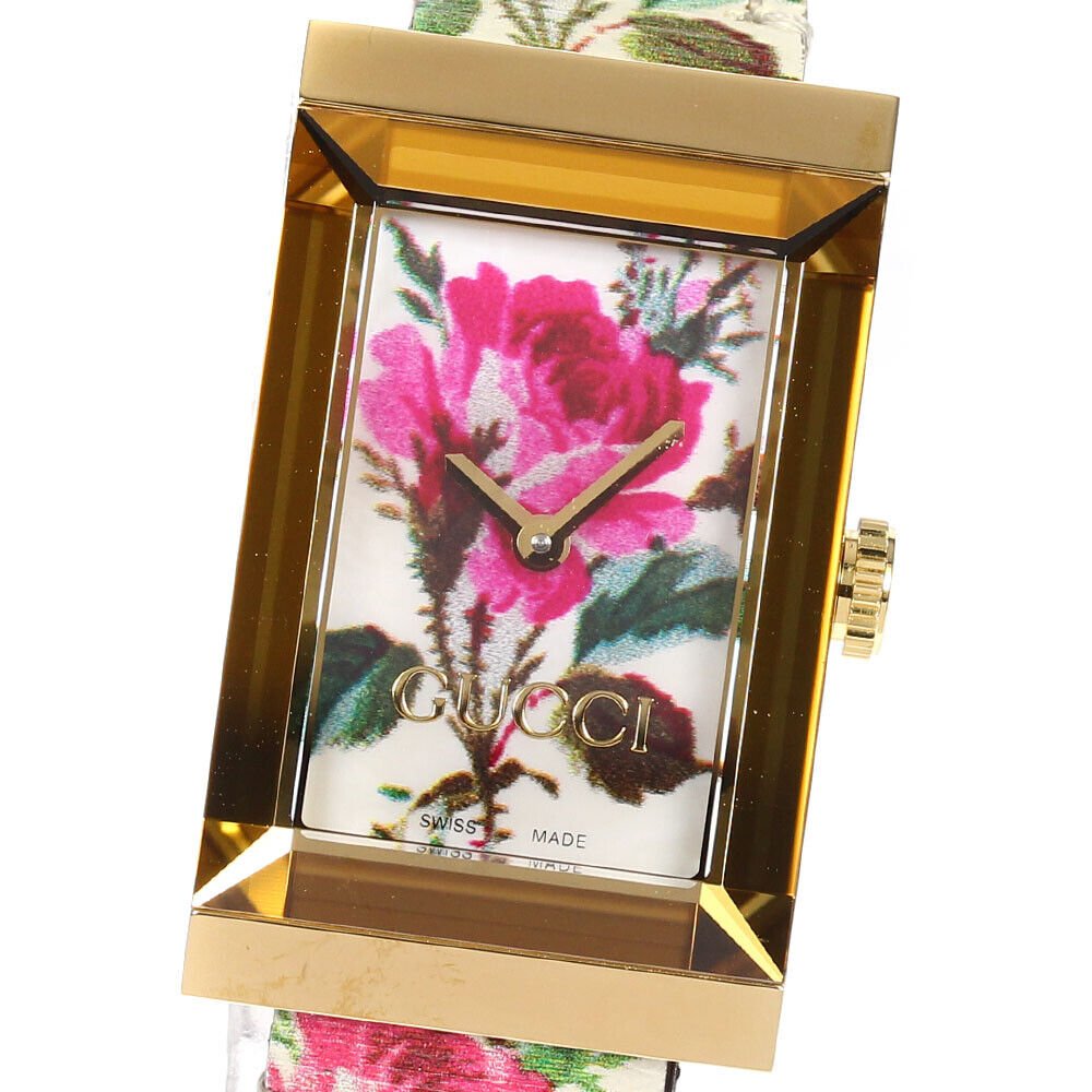  Shop Authentic Gucci G-Frame Floral Mother of Pearl Dial White Leather Strap Watch For Women - YA147406 - Luxxuri