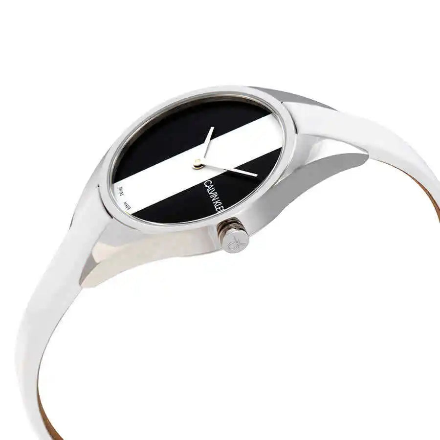  Shop Authentic Calvin Klein Rebel White Black Dial White Leather Strap Watch for Women - K8P231L1 - Luxxuri