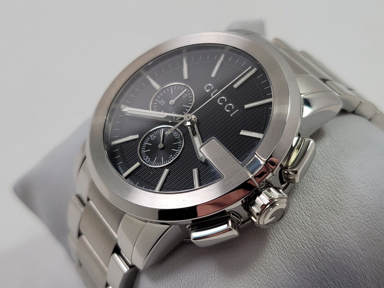  Shop Authentic Gucci G Chrono Black Dial Silver Steel Strap Watch For Men - YA101204 - Luxxuri