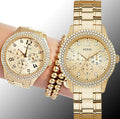  Shop Authentic Guess Bedazzle Diamonds Gold Dial Gold Steel Strap Watch For Women - W1097L2 - Luxxuri