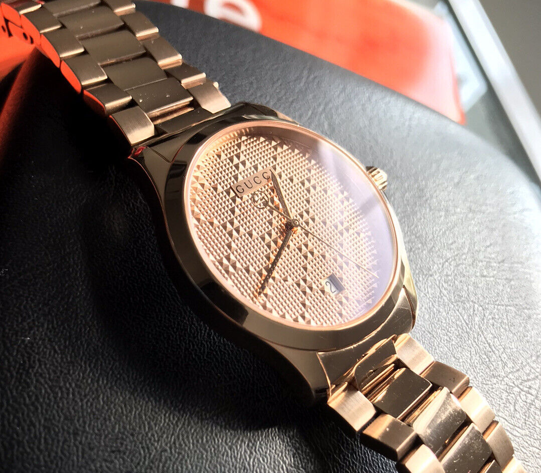  Shop Authentic Gucci G Timeless Quartz Gold Dial Gold Steel Strap Watch For Women - YA126482 - Luxxuri