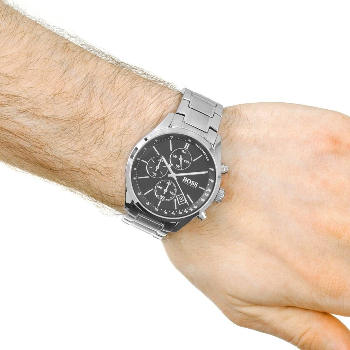  Shop Authentic Hugo Boss Grand Prix Black Dial Silver Steel Strap Watch for Men - 1513477 - Luxxuri