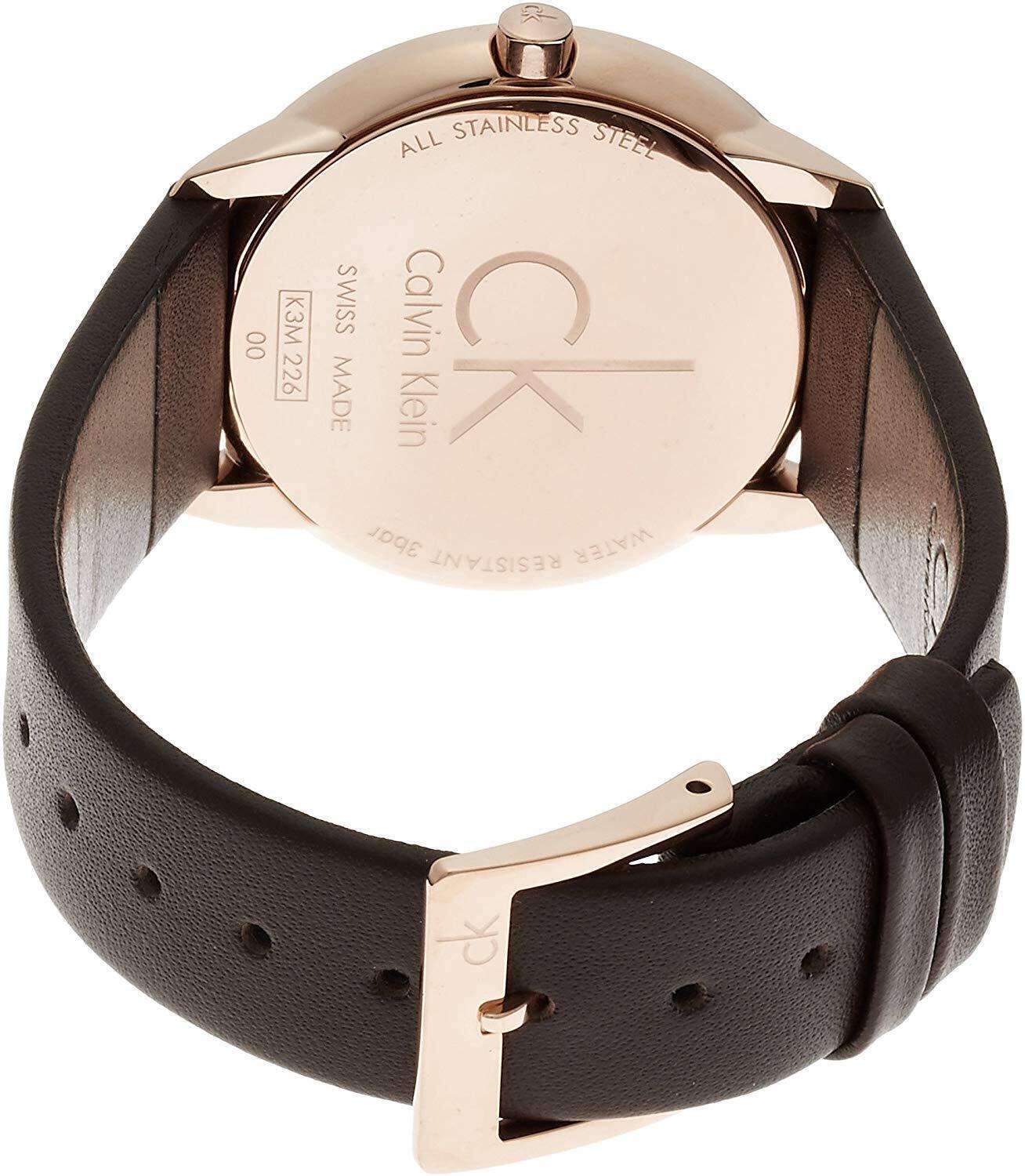  Shop Authentic Calvin Klein Minimal White Dial Brown Leather Strap Watch for Women - K3M226G6 - Luxxuri