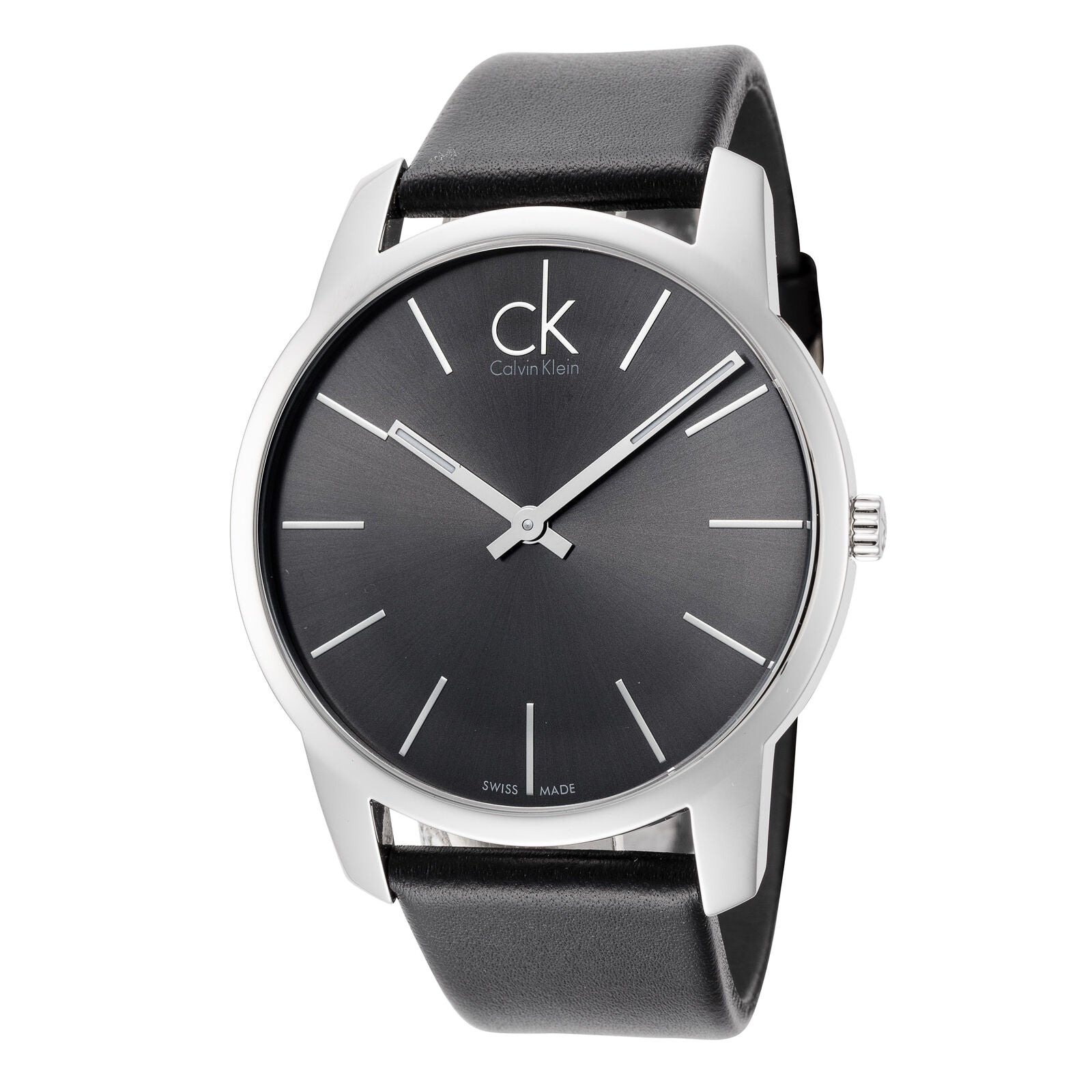  Shop Authentic Calvin Klein City Grey Dial Black Leather Strap Watch For Men - K2G21107 - Luxxuri