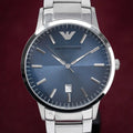  Shop Authentic Emporio Armani Renato Quartz Blue Dial Silver Steel Strap Watch For Men - AR11182 - Luxxuri