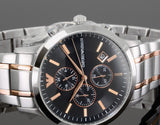  Shop Authentic Emporio Armani Renato Chronograph Black Dial Two Tone Steel Strap Watch For Men - AR11165 - Luxxuri