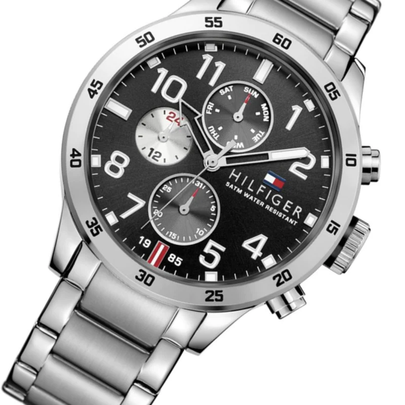  Shop Authentic Tommy Hilfiger Cool Sport Multifunction Black Dial Silver Steel Strap Watch for Men - 1791141 - Luxxuri