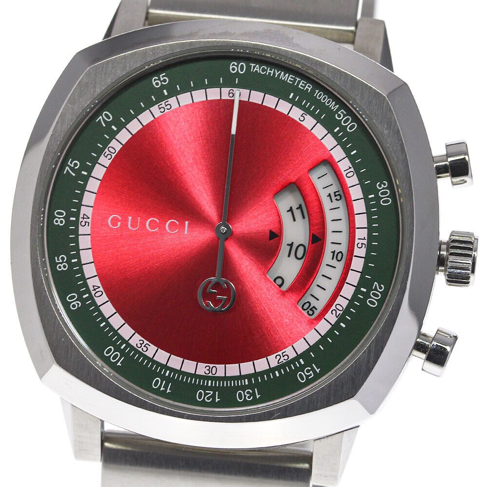  Shop Authentic Gucci Grip Quartz Chronograph Red Dial Silver Steel Strap Watch For Men - YA157303 - Luxxuri