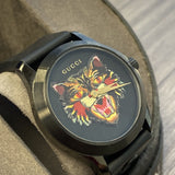  Shop Authentic Gucci G Timeless Cat Motif Black Dial Black Leather Strap Unisex Watch - YA1264021 - Luxxuri