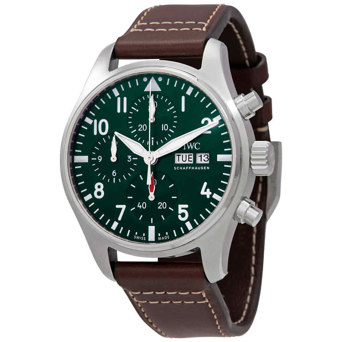  Shop Authentic IWC Pilot's Watch Chronograph Edition Racing Green 43mm Green Dial Brown Leather Strap Watch for Men - IW377726 - Luxxuri