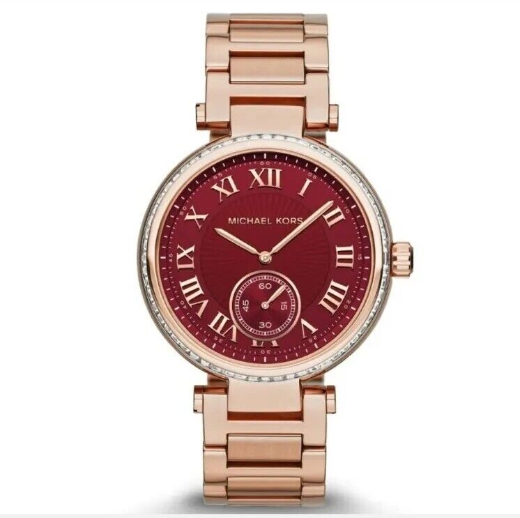  Shop Authentic Michael Kors Skylar Maroon Dial Rose Gold Steel Strap Watch for Women - MK6086 - Luxxuri