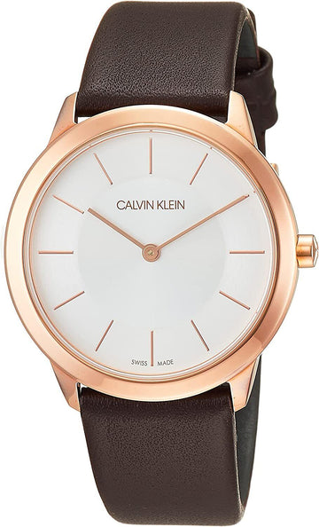  Shop Authentic Calvin Klein Minimal White Dial Brown Leather Strap Watch for Women - K3M226G6 - Luxxuri