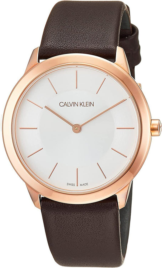  Shop Authentic Calvin Klein Minimal White Dial Brown Leather Strap Watch for Women - K3M226G6 - Luxxuri