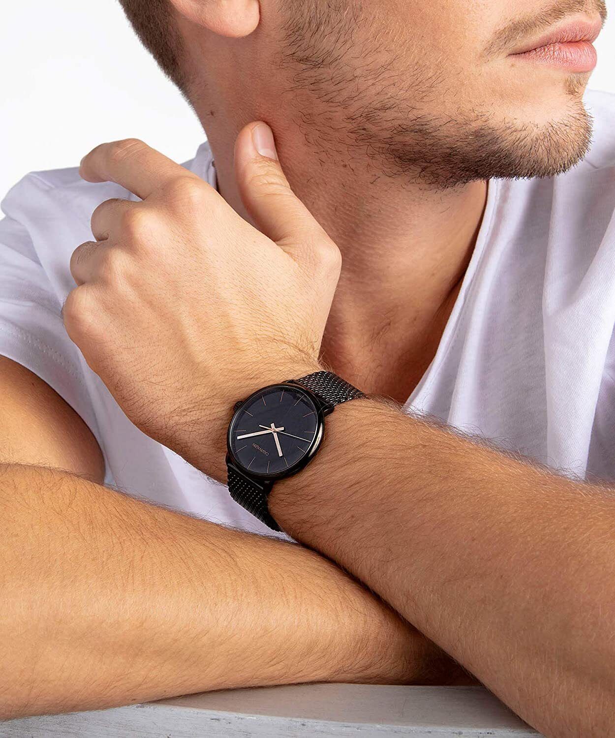  Shop Authentic Calvin Klein High Noon Quartz Black Dial Black Mesh Bracelet Watch for Men - K8M21421 - Luxxuri