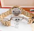 Bulova BVA Skeleton Silver Dial Gold Steel Strap Watch for Men - 97A108