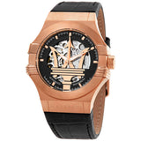  Shop Authentic Maserati Potenza Automatic Skeleton Black Dial Black Leather Strap Watch For Men - R8821108039 - Luxxuri