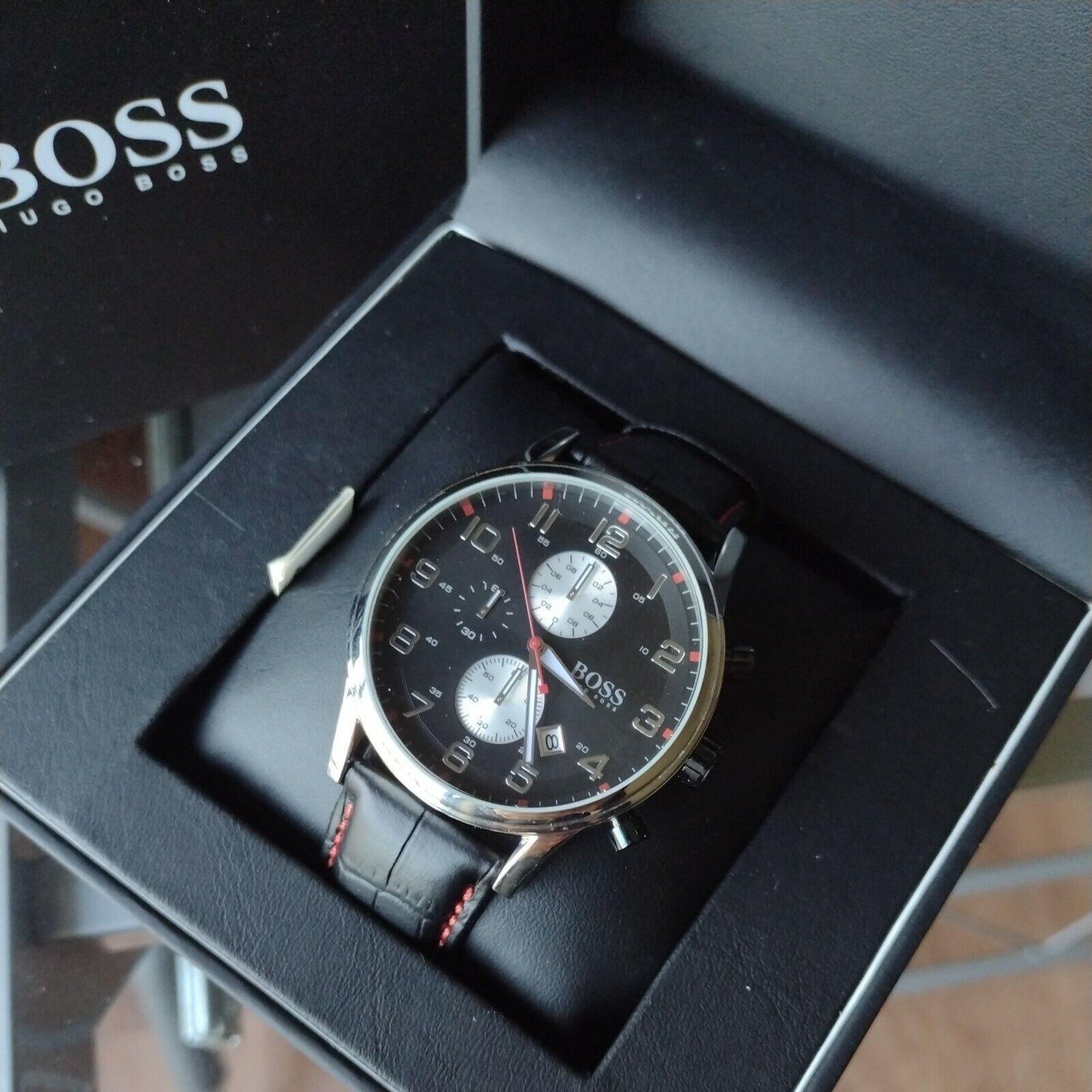  Shop Authentic Hugo Boss Aeroliner Black Dial Black Leather Strap Watch for Men - 1512631 - Luxxuri