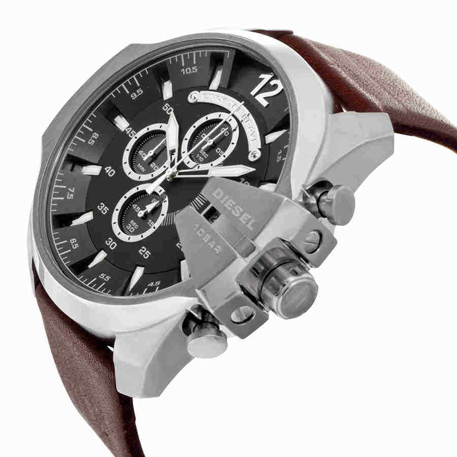  Shop Authentic Diesel Mega Chief Black & Silver Round Dial Brown Leather Strap Watch For Men - DZ4290 - Luxxuri