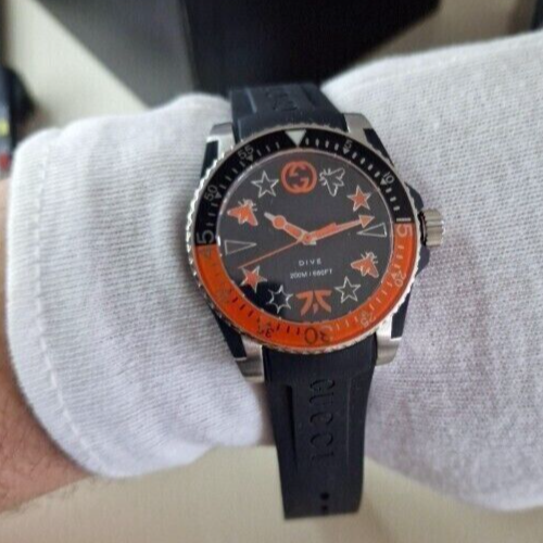  Shop Authentic Gucci Dive Limited Edition Black Dial Black Rubber Strap Unisex Watch - YA136333 - Luxxuri