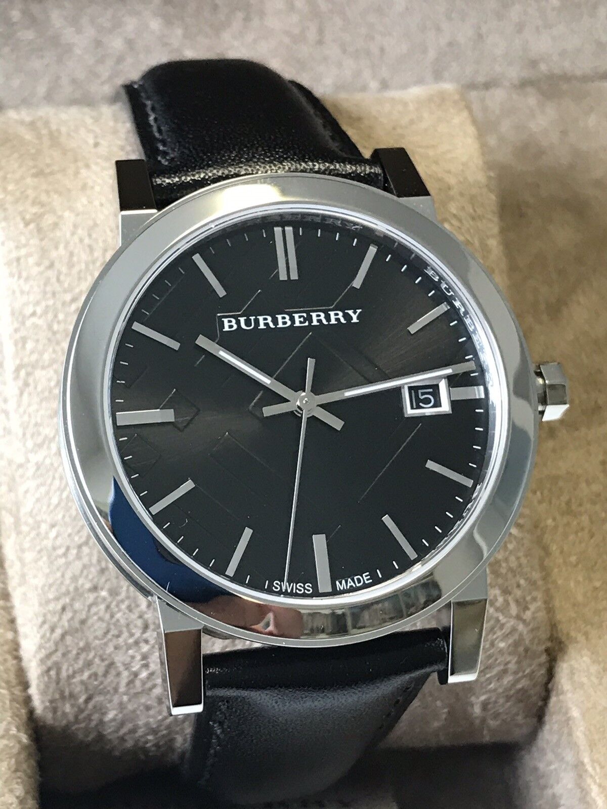 Shop Authentic Burberry The City Black Dial Black Leather Strap Watch for Men - BU9009 - Luxxuri