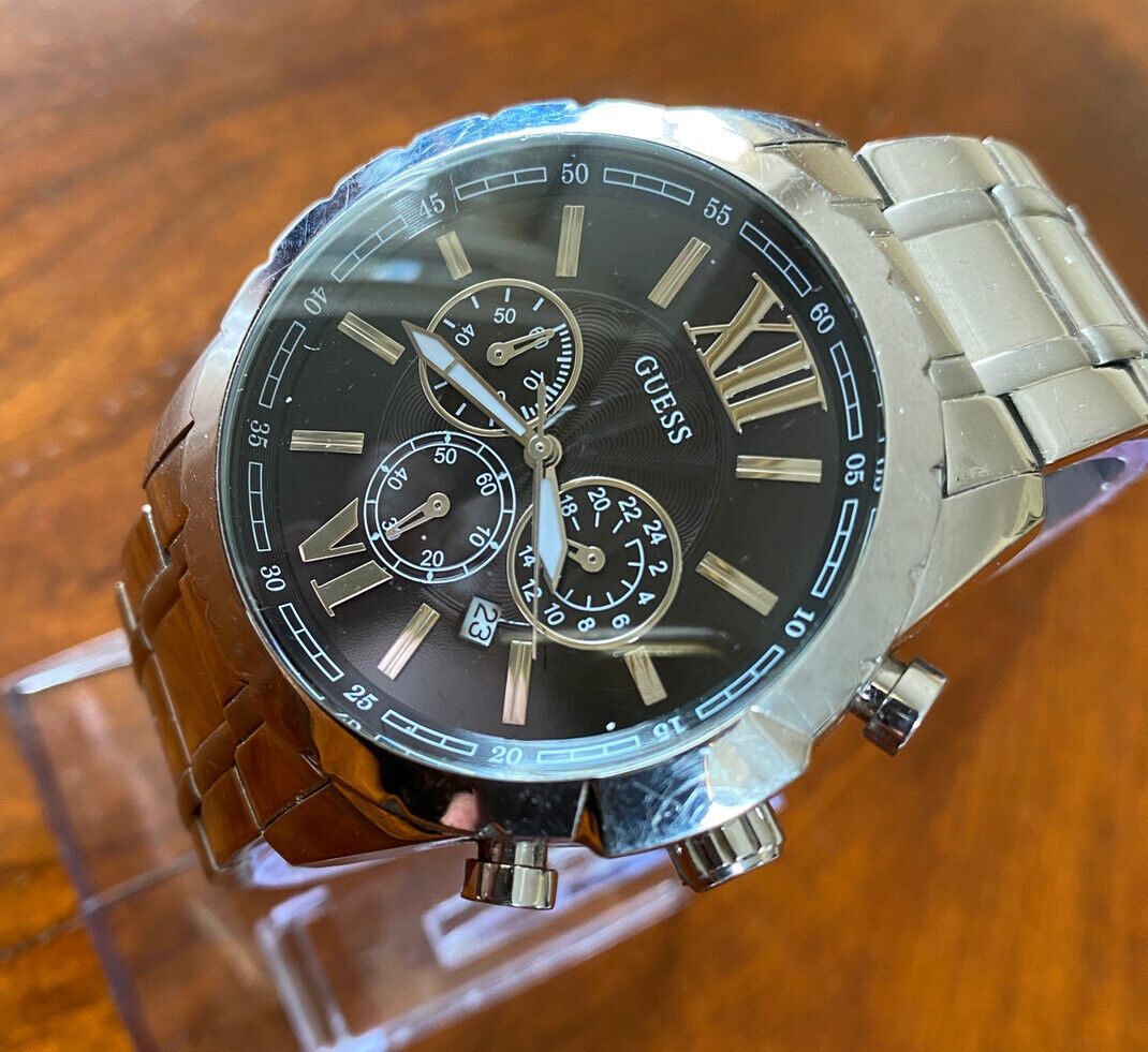  Shop Authentic Guess Chronograph Black Dial Silver Steel Strap Watch for Men - W0193G2 - Luxxuri