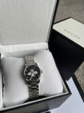  Shop Authentic Gucci G Timeless Quartz Diamonds Black Dial Silver Steel Strap Watch For Women - YA1265024 - Luxxuri