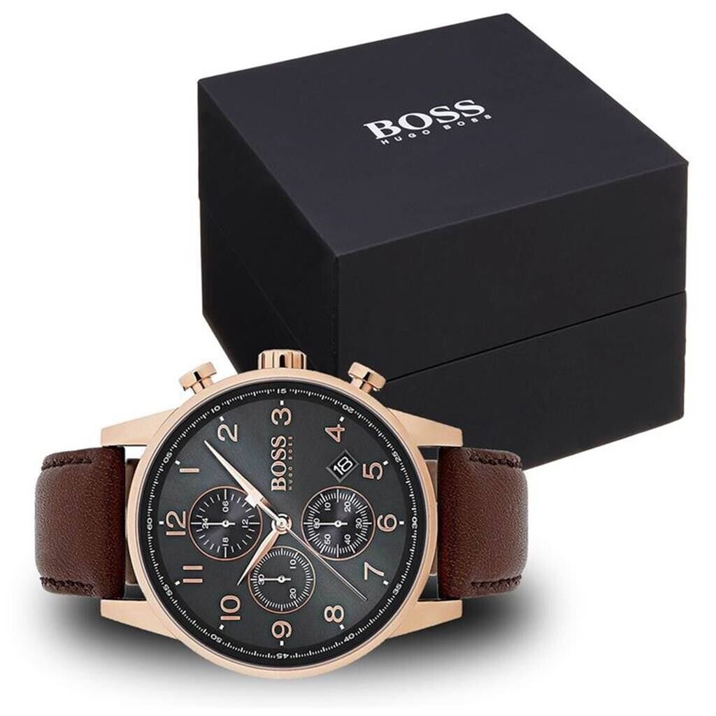  Shop Authentic Hugo Boss Navigator Grey Dial Brown Leather Strap Watch for Men - 1513496 - Luxxuri