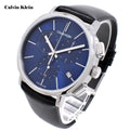  Shop Authentic Calvin Klein Chronograph Blue Dial Black Leather Strap Watch for Men - K8Q371CN - Luxxuri