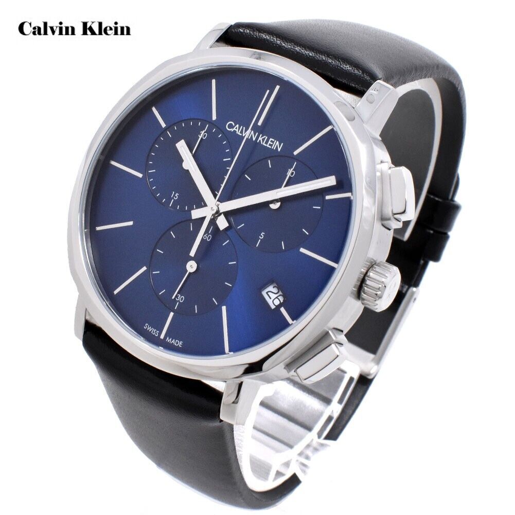  Shop Authentic Calvin Klein Chronograph Blue Dial Black Leather Strap Watch for Men - K8Q371CN - Luxxuri