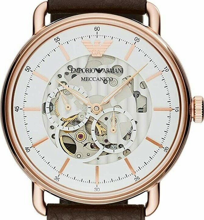  Shop Authentic Emporio Armani Meccanico Automatic White Dial Brown Leather Strap Watch For Men - AR60027 - Luxxuri