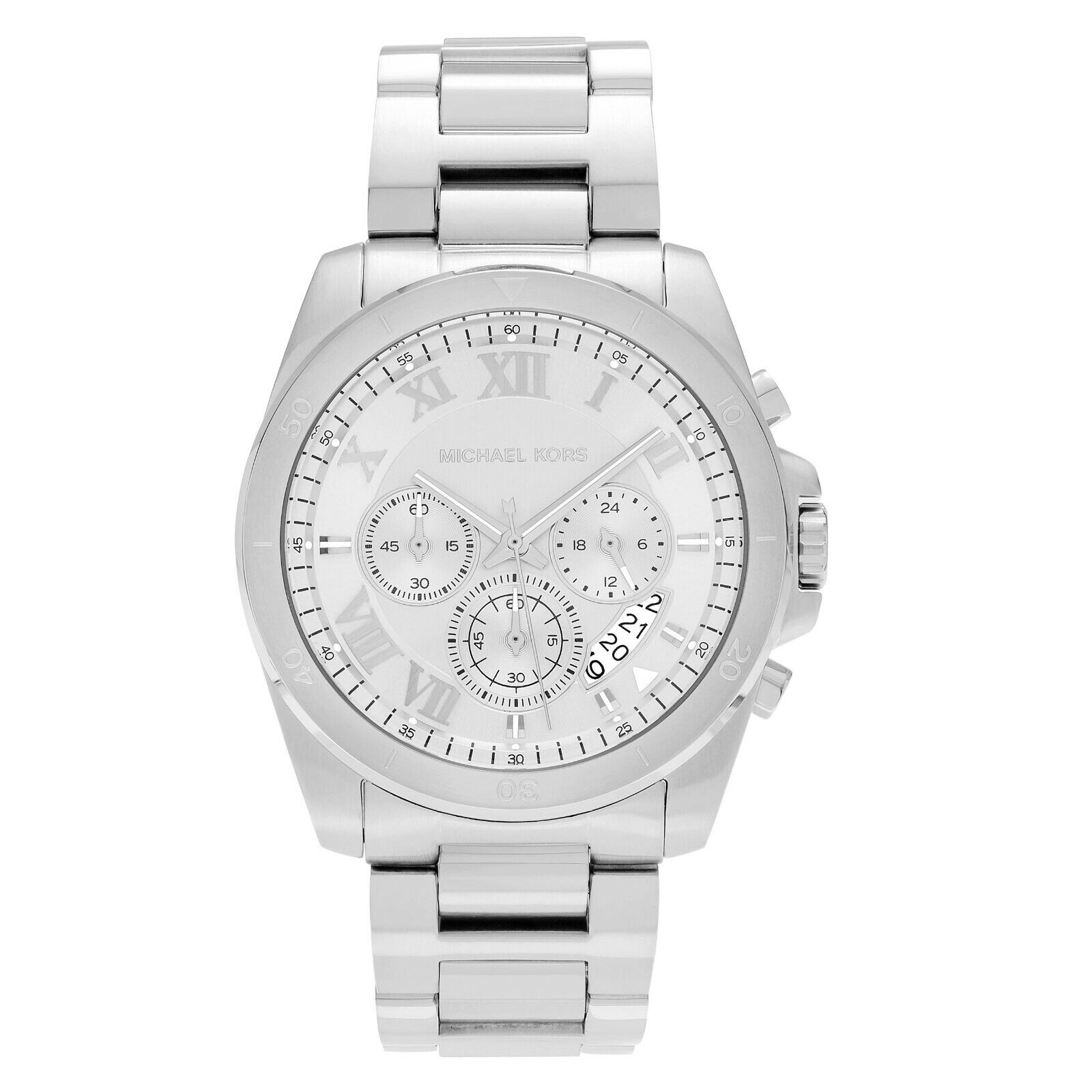  Shop Authentic Michael Kors Brecken Chronograph Silver Dial Silver Steel Strap Watch For Women - MK8562 - Luxxuri