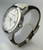  Shop Authentic Burberry The City Silver Dial White Leather Strap Watch for Women - BU9019 - Luxxuri