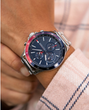  Shop Authentic Tommy Hilfiger Bank Chronograph Blue Dial Silver Steel Strap Watch for Men - 1791718 - Luxxuri