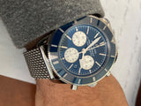  Shop Authentic Breitling Superocean Heritage B01 Chronograph 44 Blue Dial Silver Mesh Bracelet Watch for Men - AB0162161C1A1 - Luxxuri