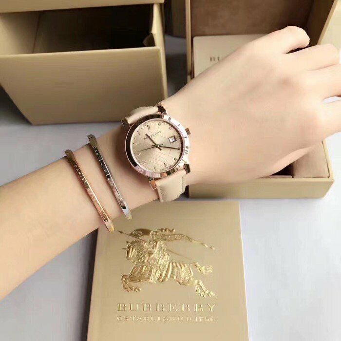  Shop Authentic Burberry The City Diamonds Beige Dial Beige Leather Strap Watch for Women - BU9131 - Luxxuri