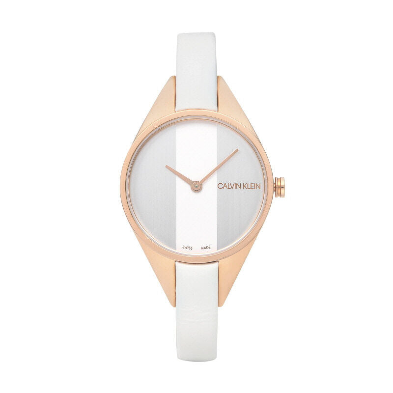 Shop Authentic Calvin Klein Rebel White Grey Dial White Leather Strap Watch for Women - K8P236L6 - Luxxuri